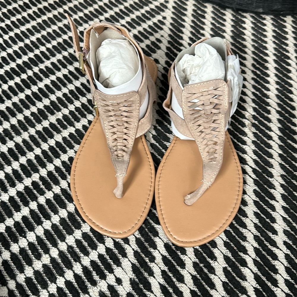 Never worn flat tan sandals